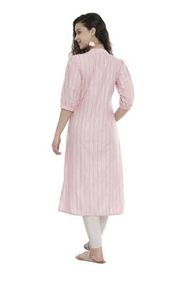 Pink woven cotton long-kurtis 2