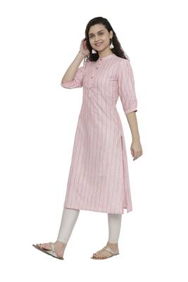 Pink woven cotton long-kurtis 3