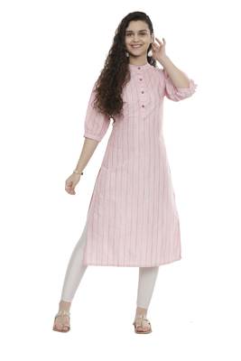 Pink woven cotton long-kurtis 4