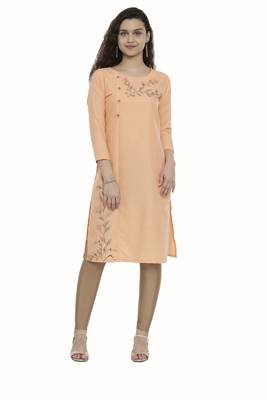 Peach embroidered cotton long-kurtis 1