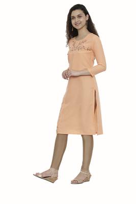 Peach embroidered cotton long-kurtis 3