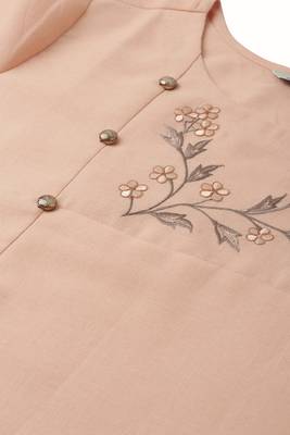 Peach embroidered cotton long-kurtis 5