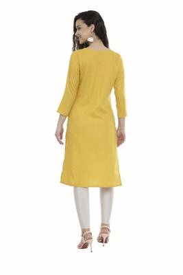 Mustard embroidered cotton long-kurtis 2