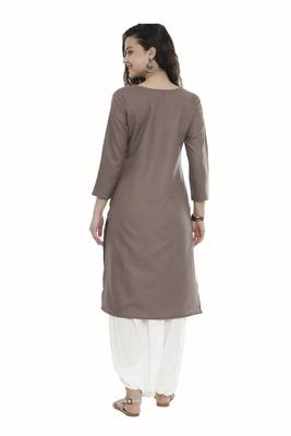 Brown embroidered cotton long-kurtis 2