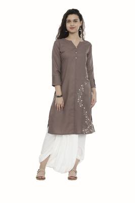 Brown embroidered cotton long-kurtis 4