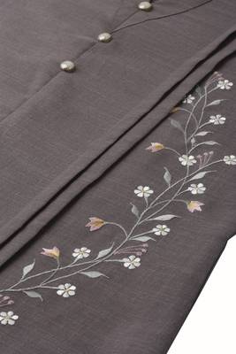 Brown embroidered cotton long-kurtis 5