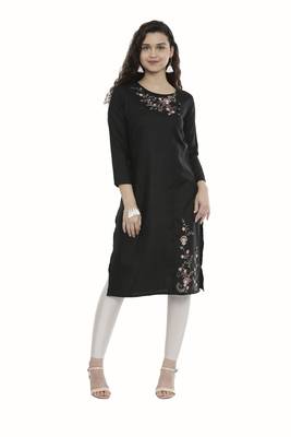 Black embroidered cotton long-kurtis 1