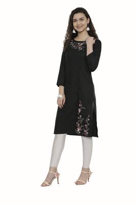 Black embroidered cotton long-kurtis 3