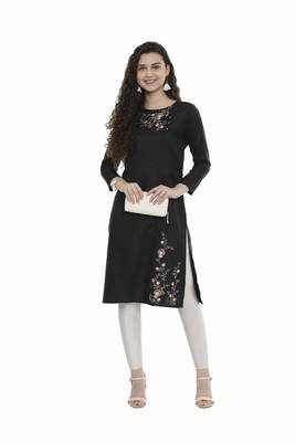 Black embroidered cotton long-kurtis 4