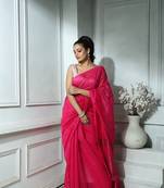Deep Pink Saree with Zari Jamdani Work and Blouse