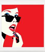 Love By the Book Pop art Lady  Pop Art White Framed Wall Hanging Art Print for Office  Home Reading Room  ( 8x8 ) Inch