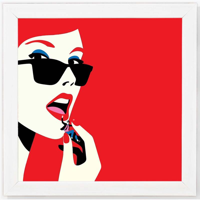 Love By the Book Pop art Lady  Pop Art White Framed Wall Hanging Art Print for Office  Home Reading Room  ( 8x8 ) Inch