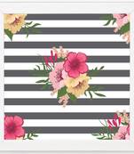 Stripe Flower   Pattern White Framed Wall Hanging Art Print for Office  Home Reading Room  ( 8x8 ) Inch