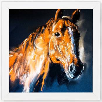 Horse  Painting White Framed Wall Hanging Art Print for Office  Home Reading Room  ( 8x8 ) Inch 1