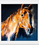 Horse  Painting White Framed Wall Hanging Art Print for Office  Home Reading Room  ( 8x8 ) Inch