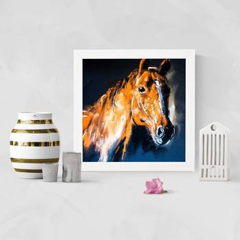 Horse  Painting White Framed Wall Hanging Art Print for Office  Home Reading Room  ( 8x8 ) Inch 2