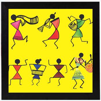 Hand Draw Warli Art Collection    Painting Black Framed Wall Hanging Art Print for Office  Home Reading Room 1