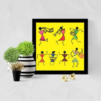 Hand Draw Warli Art Collection    Painting Black Framed Wall Hanging Art Print for Office  Home Reading Room 2