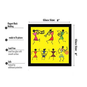 Hand Draw Warli Art Collection    Painting Black Framed Wall Hanging Art Print for Office  Home Reading Room 3