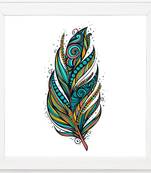 Peacock Feather  Painting White Framed Wall Hanging Art Print for Office  Home Reading Room  ( 8x8 ) Inch