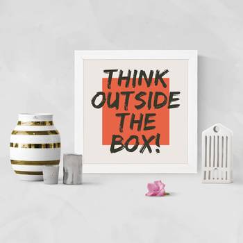 Think outside the box  Office White Framed Wall Hanging Art Print for Office  Home Reading Room  ( 8x8 ) Inch 2