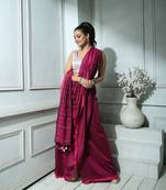 Plum Khadi Cotton saree With Blouse