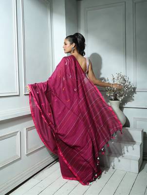 Plum Khadi Cotton saree With Blouse 4