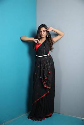Black Khadi Cotton saree With Blouse 1