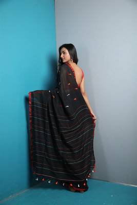 Black Khadi Cotton saree With Blouse 3