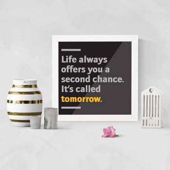 Second Chance life  Office White Framed Wall Hanging Art Print for Office  Home Reading Room  ( 8x8 ) Inch 2
