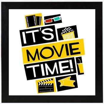 It's Movie Time  Office Black Framed Wall Hanging Art Print for Office  Home Reading Room  ( 8x8 ) Inch 1