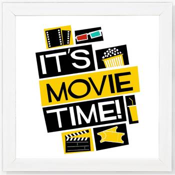 It's Movie Time  Office White Framed Wall Hanging Art Print for Office  Home Reading Room  ( 8x8 ) Inch 1