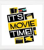 It's Movie Time  Office White Framed Wall Hanging Art Print for Office  Home Reading Room  ( 8x8 ) Inch