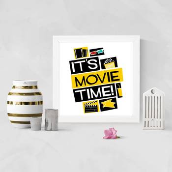It's Movie Time  Office White Framed Wall Hanging Art Print for Office  Home Reading Room  ( 8x8 ) Inch 2