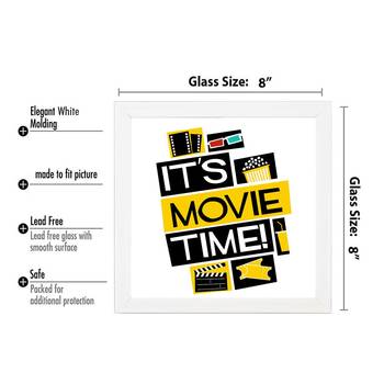 It's Movie Time  Office White Framed Wall Hanging Art Print for Office  Home Reading Room  ( 8x8 ) Inch 3