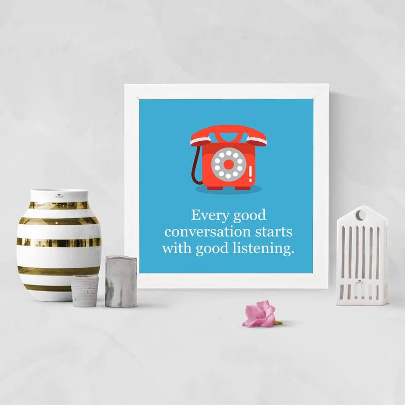 good conversion start to good listen  Office White Framed Wall Hanging Art Print for Office  Home Reading Room