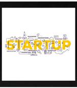 Startup Work Typo  Office Black Framed Wall Hanging Art Print for Office  Home Reading Room  ( 8x8 ) Inch