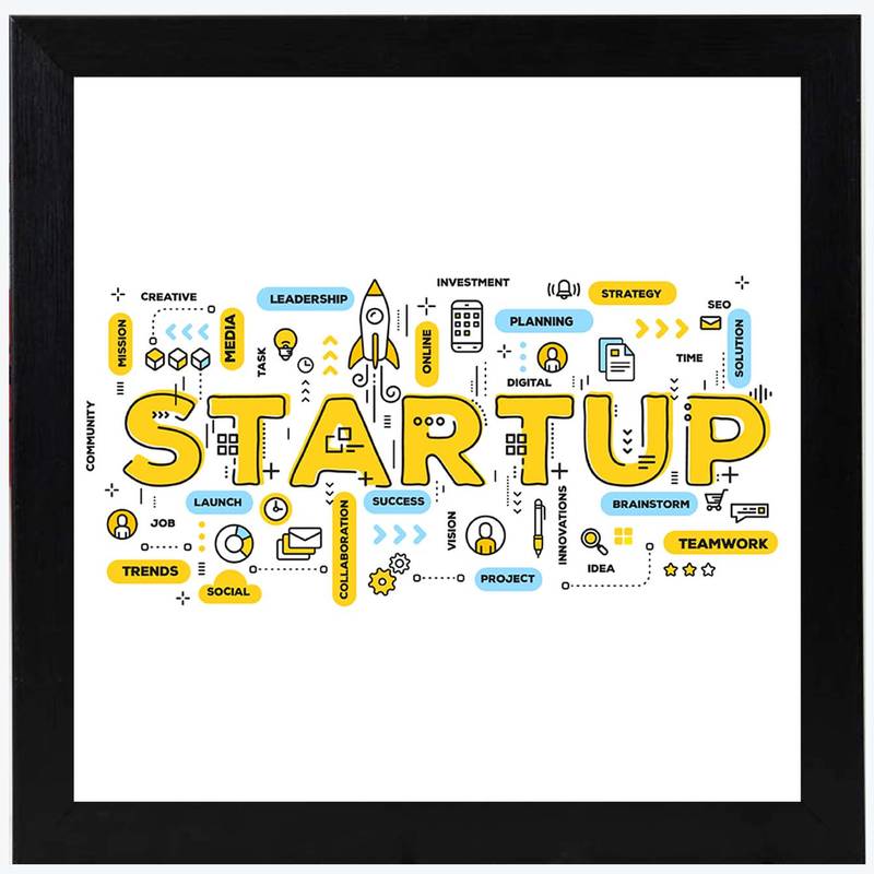Startup Plan  Office Black Framed Wall Hanging Art Print for Office  Home Reading Room  ( 8x8 ) Inch
