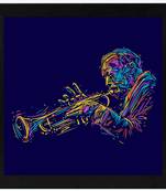 Jazz Trumpet Player  Music Black Framed Wall Hanging Art Print for Office  Home Reading Room  ( 8x8 ) Inch