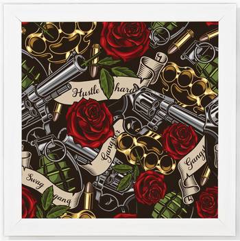 Gangster Red Rose  Music White Framed Wall Hanging Art Print for Office  Home Reading Room  ( 8x8 ) Inch 1