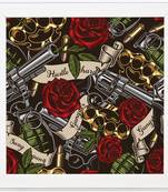 Gangster Red Rose  Music White Framed Wall Hanging Art Print for Office  Home Reading Room  ( 8x8 ) Inch