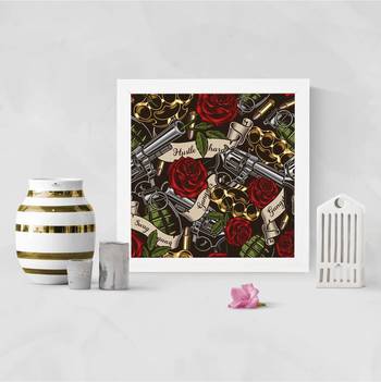 Gangster Red Rose  Music White Framed Wall Hanging Art Print for Office  Home Reading Room  ( 8x8 ) Inch 2