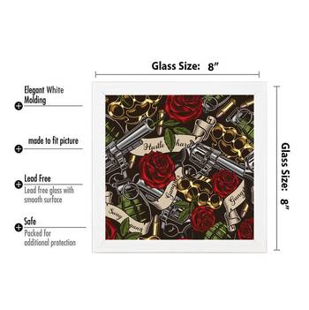 Gangster Red Rose  Music White Framed Wall Hanging Art Print for Office  Home Reading Room  ( 8x8 ) Inch 3