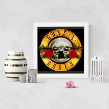 Guns and Roses Music Band  Music White Framed Wall Hanging Art Print for Office  Home Reading Room  ( 8x8 ) Inch 2