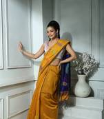 Yellow And Blue Blended Silk Saree With Blouse 
