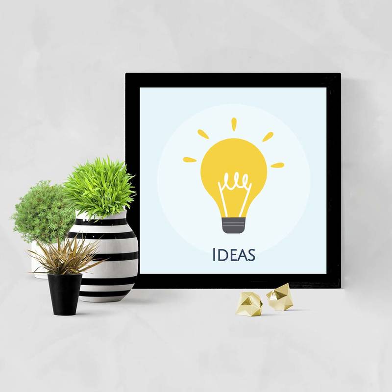 Ideas Bulb  Motivational Black Framed Wall Hanging Art Print for Office  Home Reading Room  ( 8x8 ) Inch