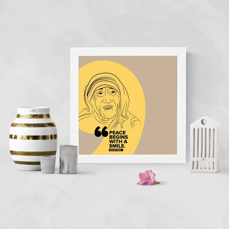 Mother Teresa  Motivational White Framed Wall Hanging Art Print for Office  Home Reading Room  ( 8x8 ) Inch