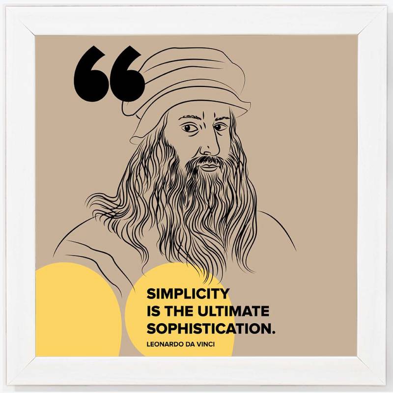 Leonardo Da Vinci Quotes  Motivational White Framed Wall Hanging Art Print for Office  Home Reading Room  ( 8x8 ) Inch