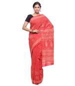Orange printed cotton saree with blouse