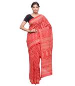 Orange printed cotton saree with blouse